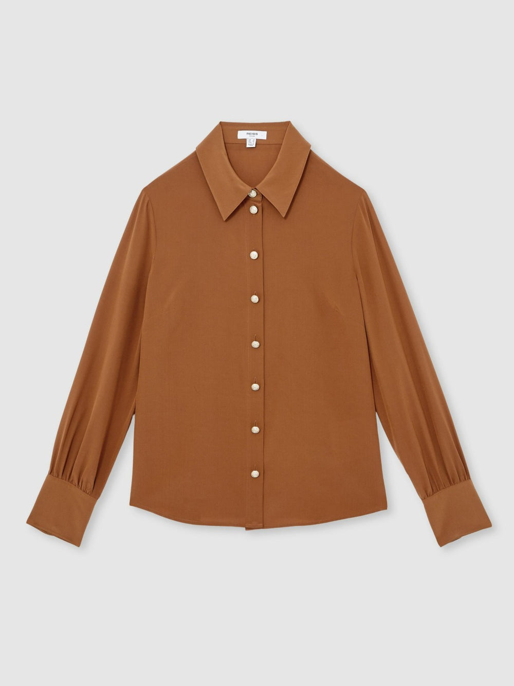 Silk Embossed-Button Shirt Tan Brown | Womens
