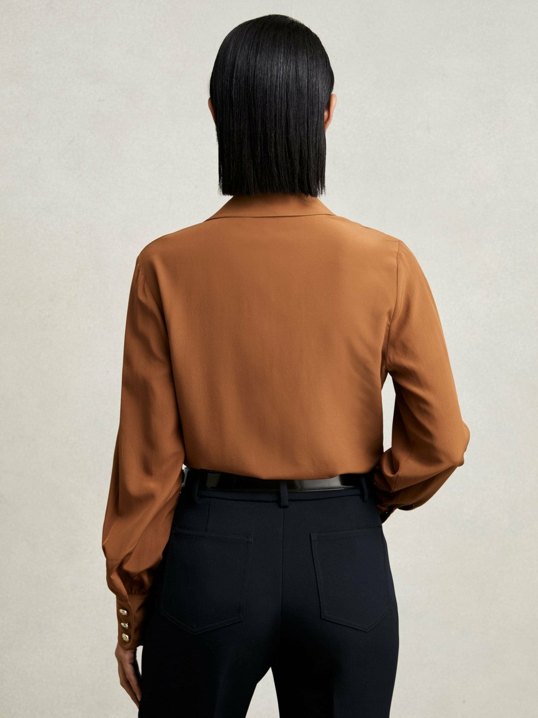Silk Embossed-Button Shirt Tan Brown | Womens