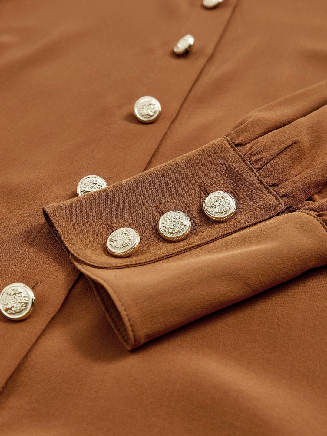 Silk Embossed-Button Shirt Tan Brown | Womens