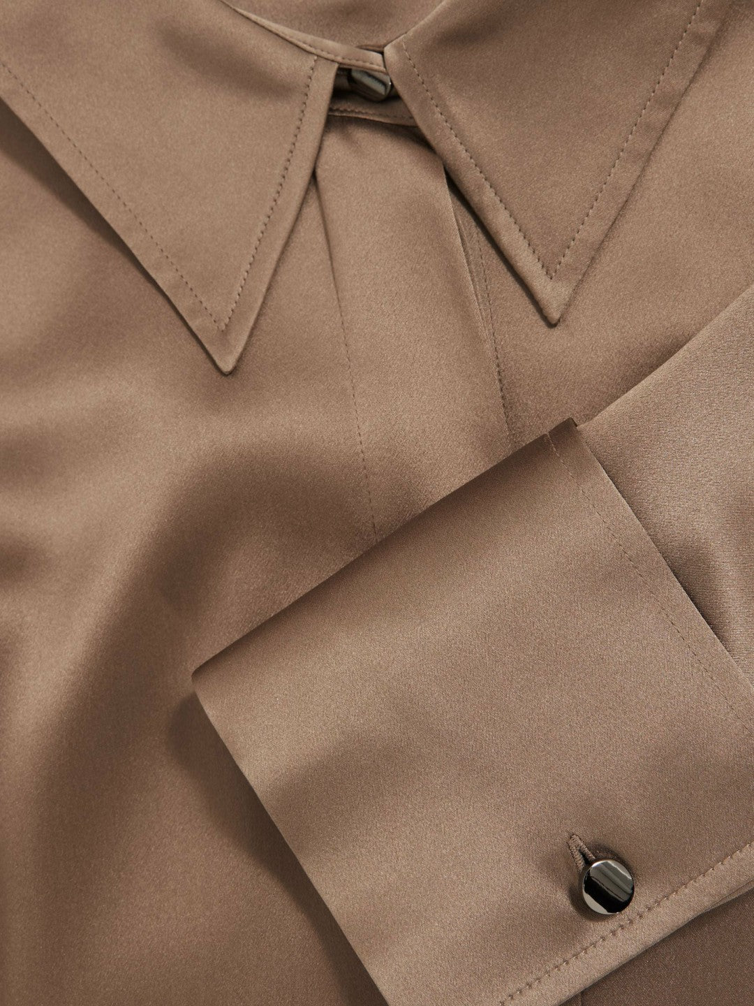 Silk-Satin Concealed-Placket Shirt Taupe Brown | Womens