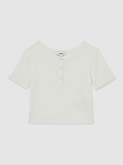 3-9 yrs Cotton Pointelle Button T-Shirt Ivory | Children