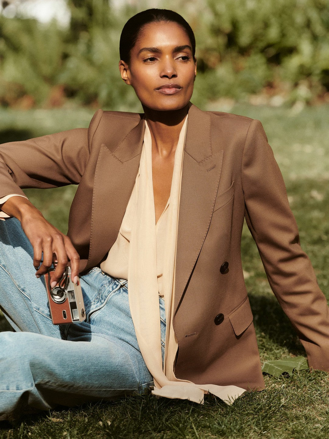 Petite Wool-Blend Double-Breasted Suit Blazer Tan | Womens