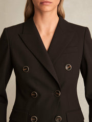 Wool-Blend Double-Breasted Blazer Chocolate Brown | Womens