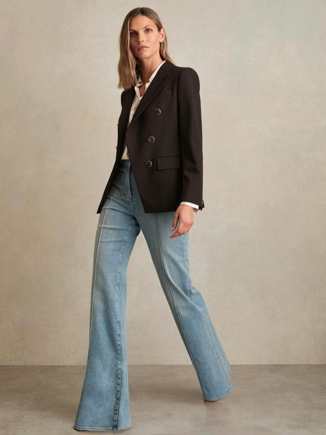 Wool-Blend Double-Breasted Blazer Chocolate Brown | Womens