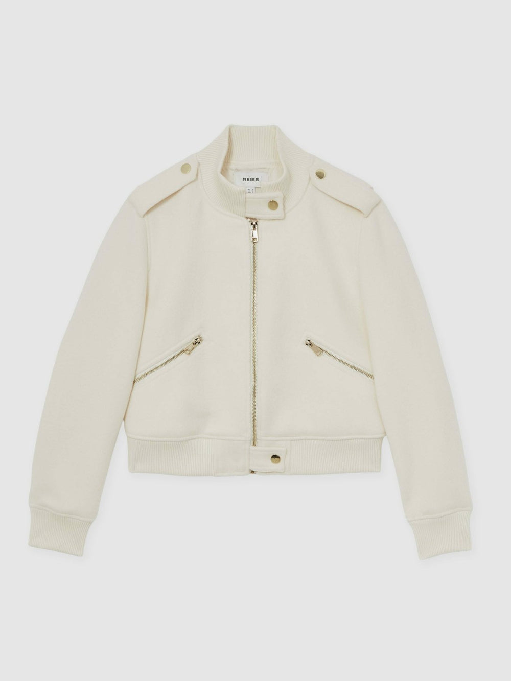 Brushed Wool Epaulette Bomber Jacket Cream | Womens