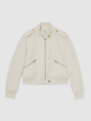 Brushed Wool Epaulette Bomber Jacket Cream | Womens