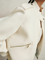 Brushed Wool Epaulette Bomber Jacket Cream | Womens