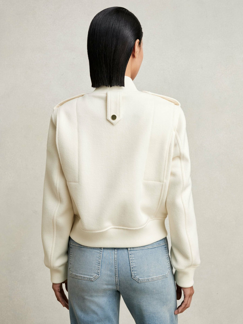Brushed Wool Epaulette Bomber Jacket Cream | Womens