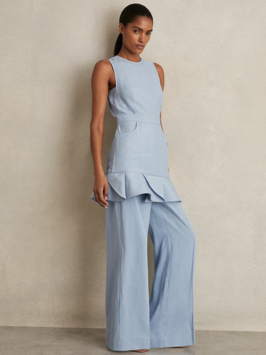 Structured Ruffle-Hem Mini Dress Blue | Womens