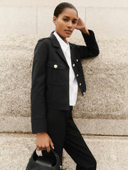 Wool Twin-Pocket Cropped Jacket Black | Womens