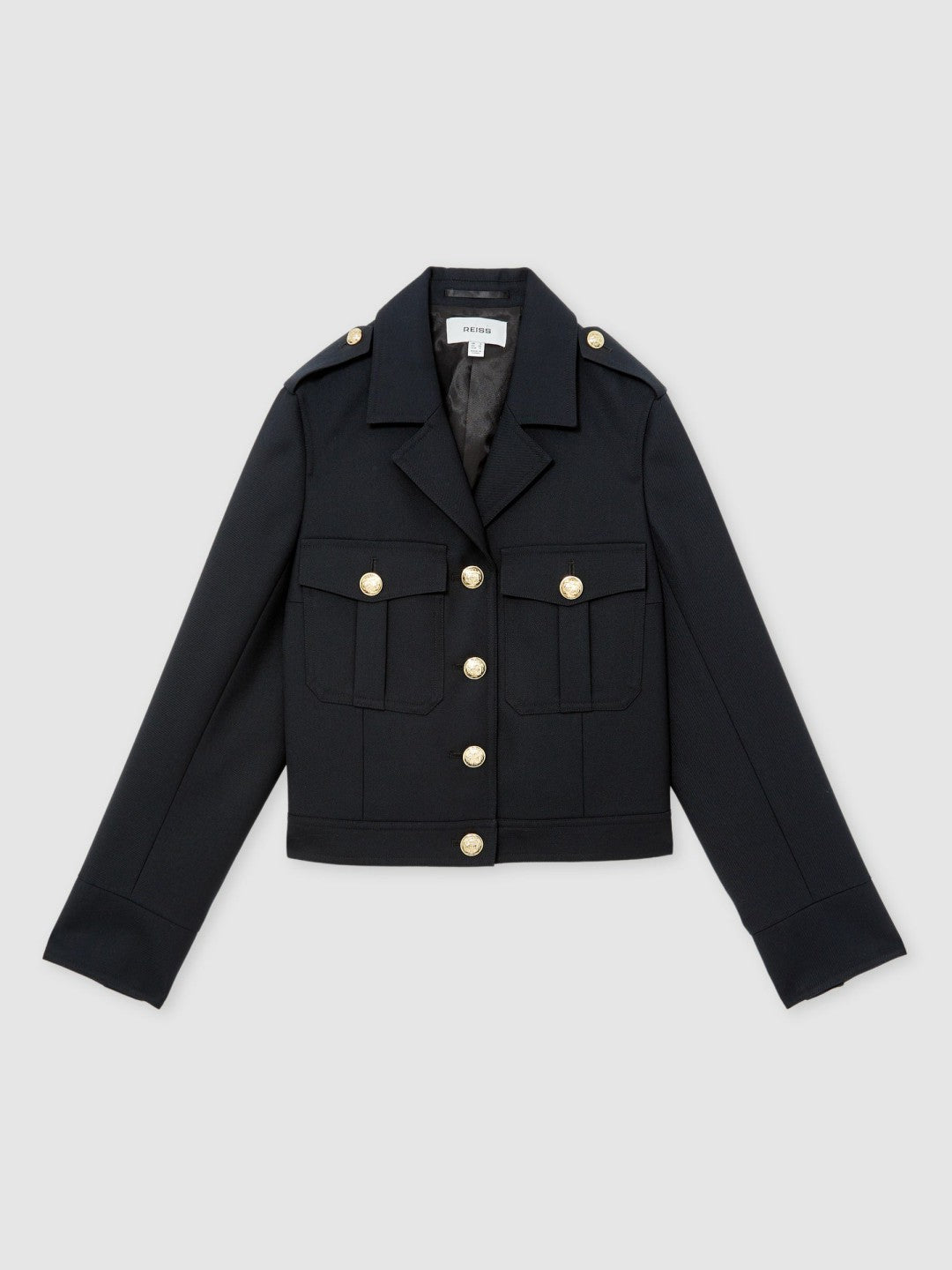 Wool Twin-Pocket Cropped Jacket Black | Womens