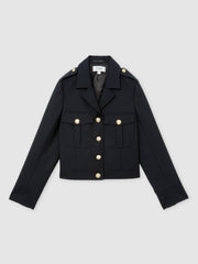 Wool Twin-Pocket Cropped Jacket Black | Womens