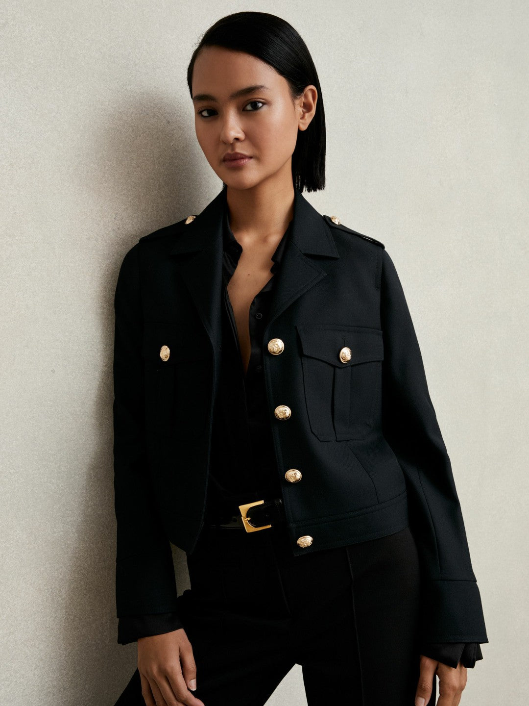 Wool Twin-Pocket Cropped Jacket Black | Womens