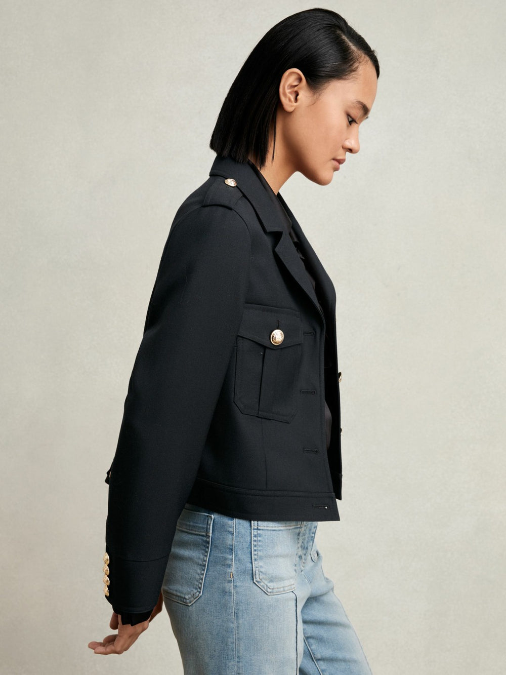 Wool Twin-Pocket Cropped Jacket Black | Womens