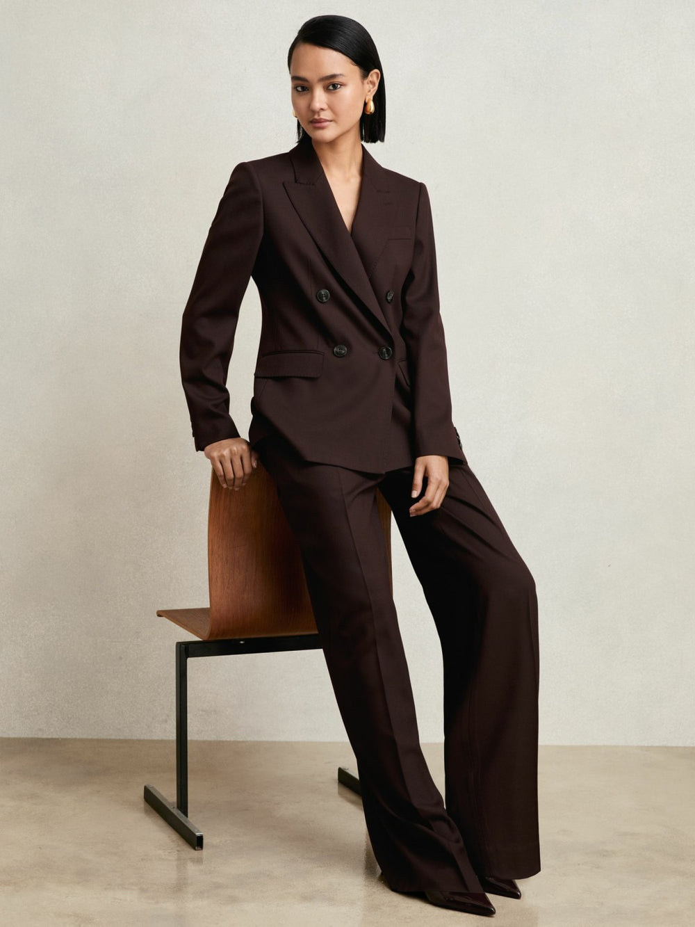 Wool-Blend Double-Breasted Suit Blazer Aubergine | Womens