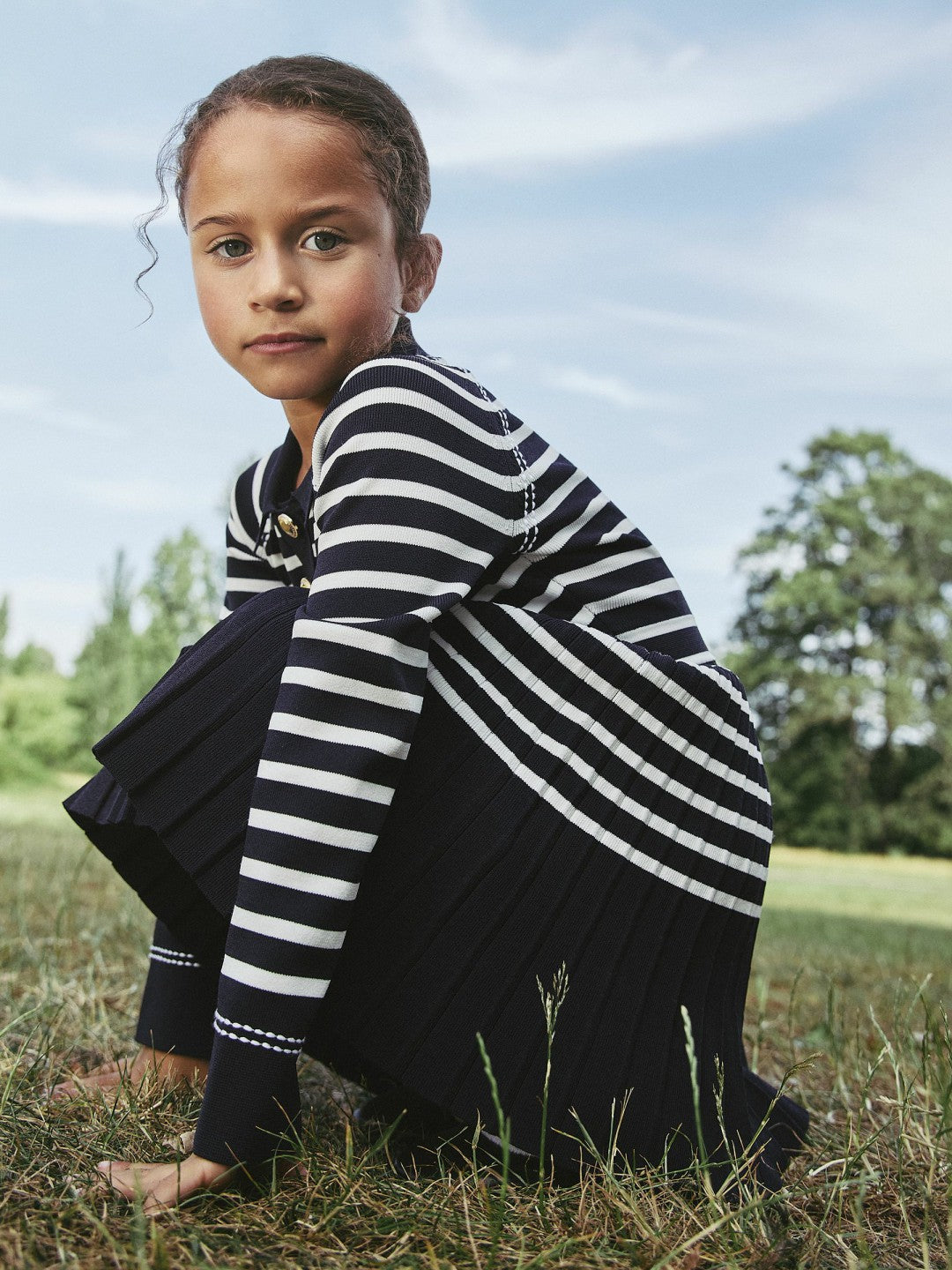 3-9 yrs Button-Detail Stripe Knitted Dress Navy/White | Children