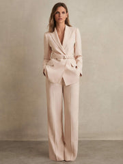 Single-Breasted Belted Suit Jacket Pink | Womens