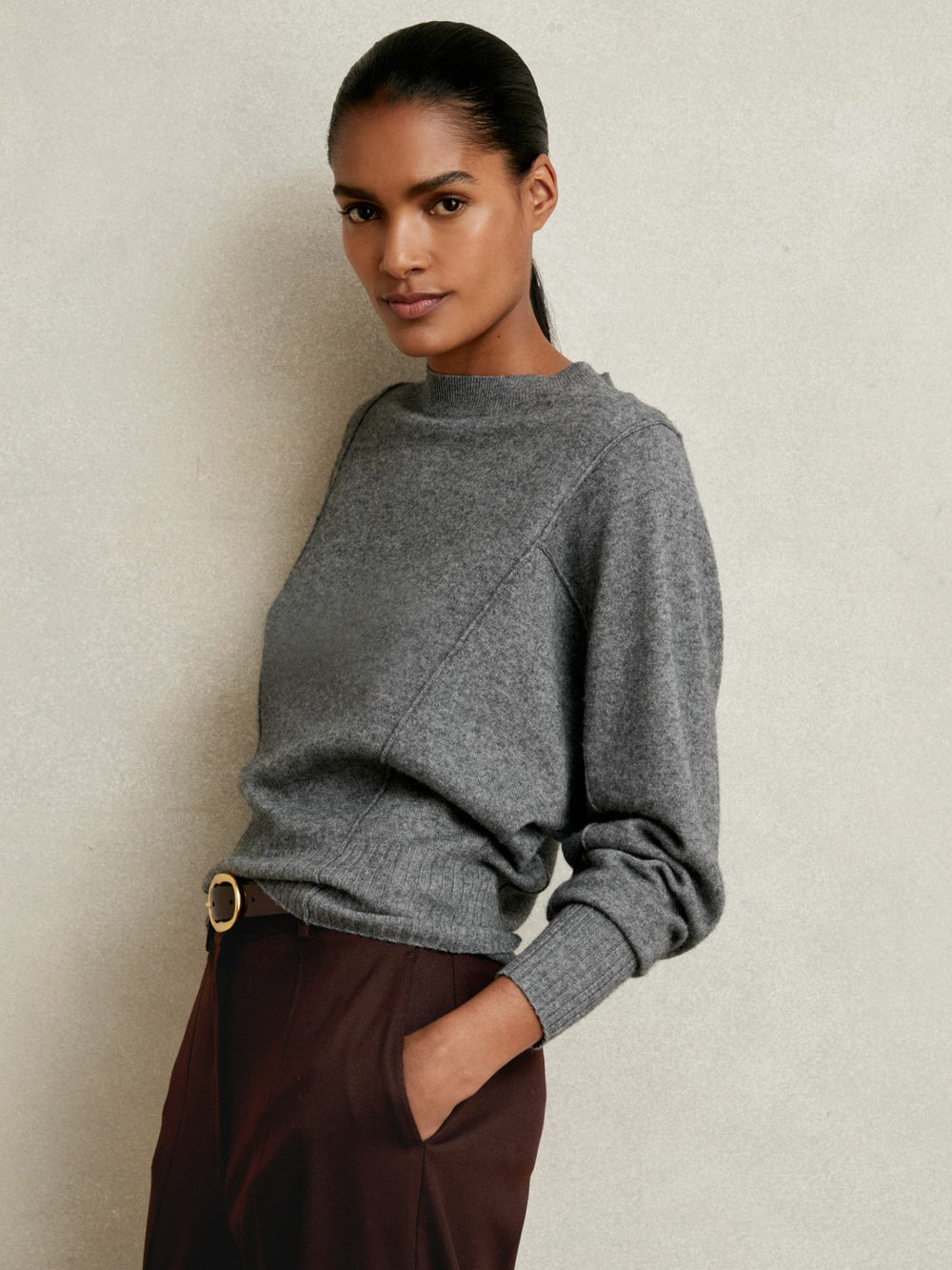 Wool-Blend Reverse-Seam Batwing Jumper With Cashmere Charcoal | Womens