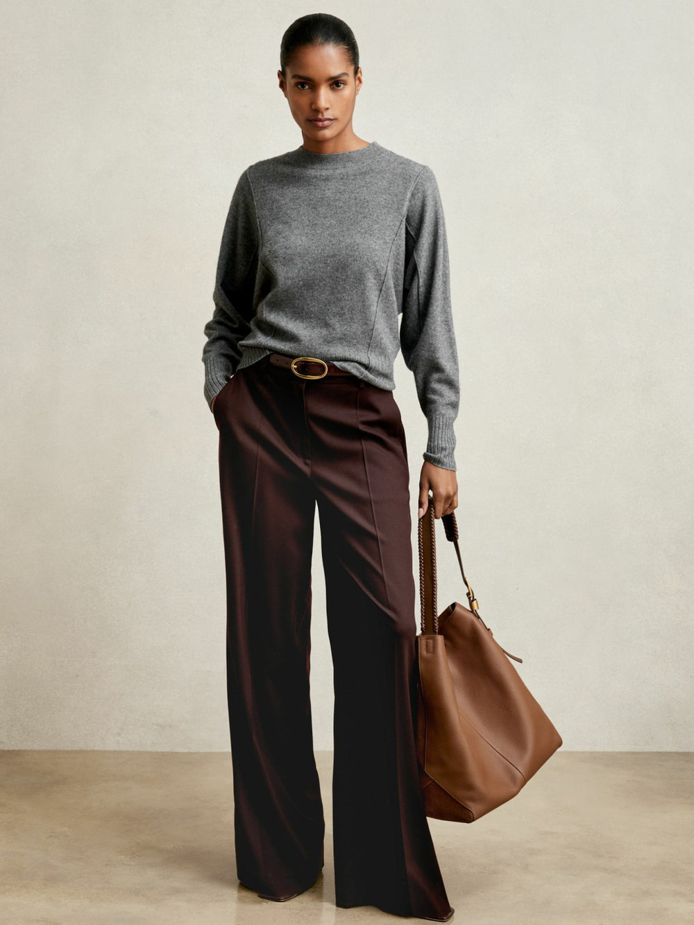 Wool-Blend Reverse-Seam Batwing Jumper With Cashmere Charcoal | Womens