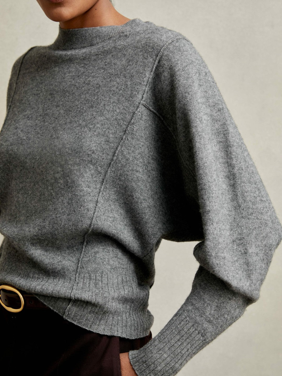 Wool-Blend Reverse-Seam Batwing Jumper With Cashmere Charcoal | Womens