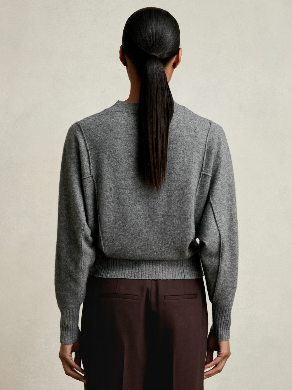 Wool-Blend Reverse-Seam Batwing Jumper With Cashmere Charcoal | Womens