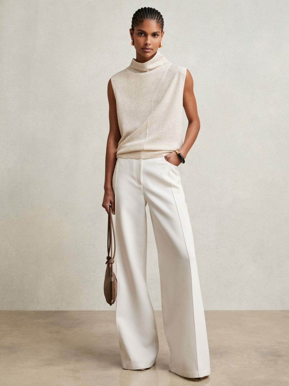 Wool Slouched Sleeveless Top Stone Neutral | Womens