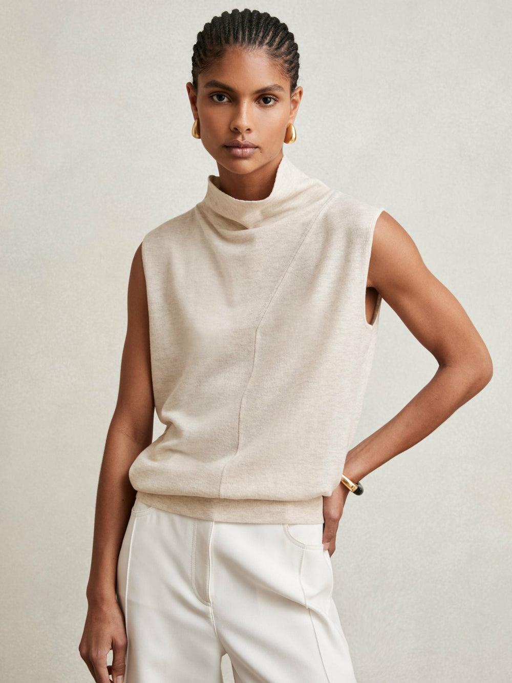 Wool Slouched Sleeveless Top Stone Neutral | Womens