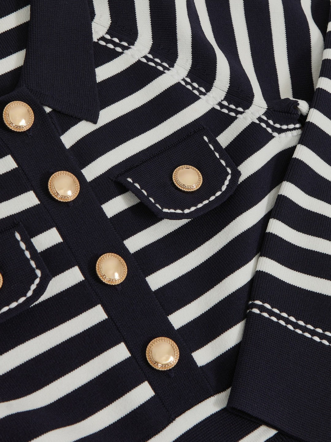 13-14 yrs Button-Detail Stripe Knitted Dress Navy/White | Children