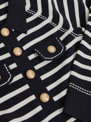 13-14 yrs Button-Detail Stripe Knitted Dress Navy/White | Children