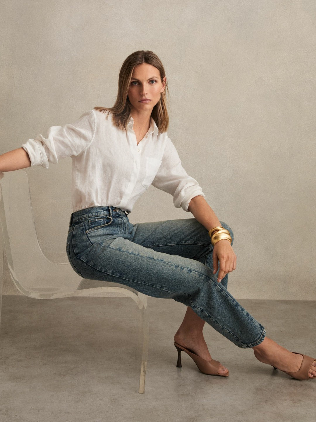 Petite Barrel-Leg Seam Jeans Mid Blue | Womens