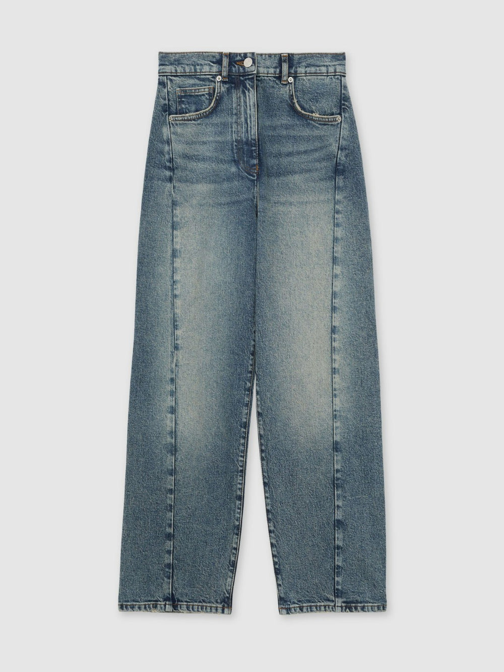 Petite Barrel-Leg Seam Jeans Mid Blue | Womens