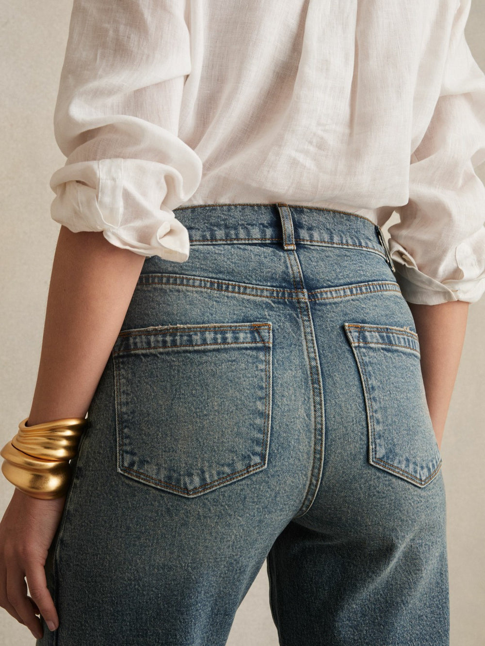 Petite Barrel-Leg Seam Jeans Mid Blue | Womens