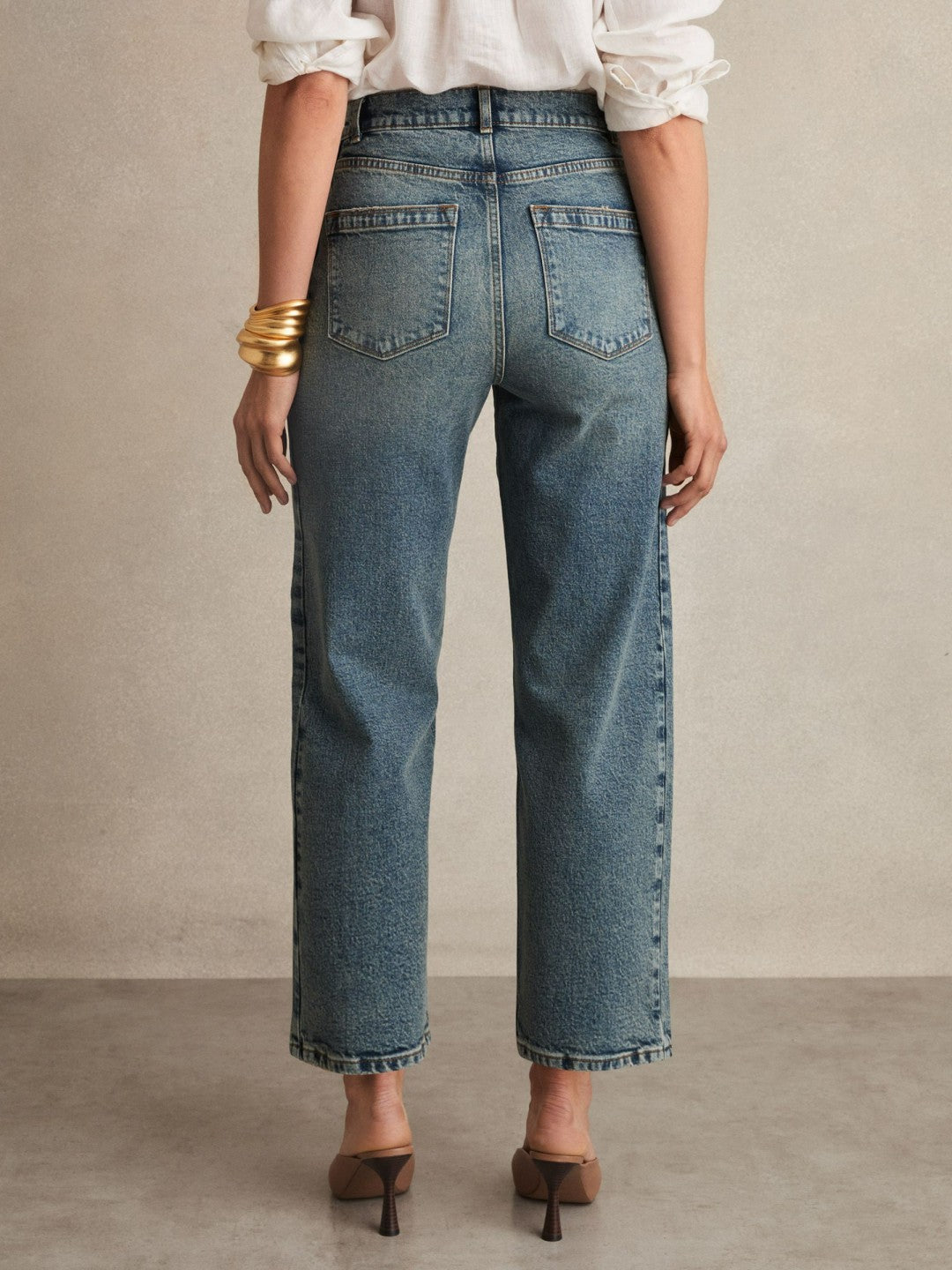 Petite Barrel-Leg Seam Jeans Mid Blue | Womens