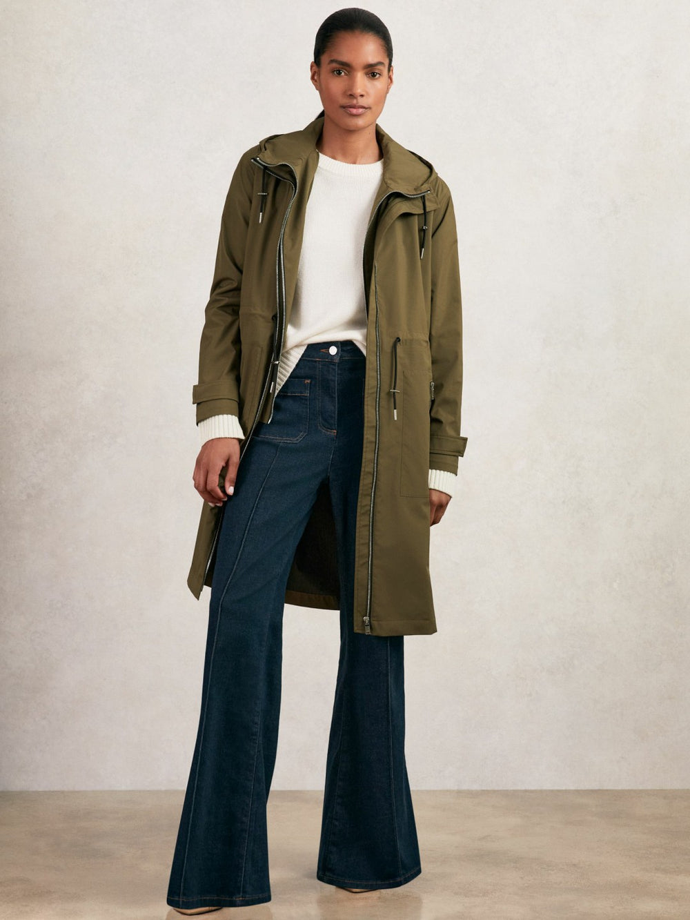 Removable-Hood Parka Rain Coat Khaki | Womens