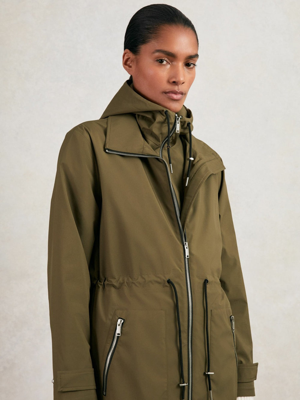 Removable-Hood Parka Rain Coat Khaki | Womens