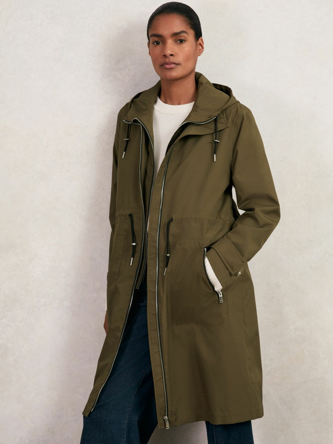 Removable-Hood Parka Rain Coat Khaki | Womens
