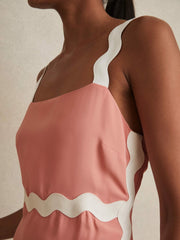 Wave-Trim Crepe Midi Dress Pink | Womens
