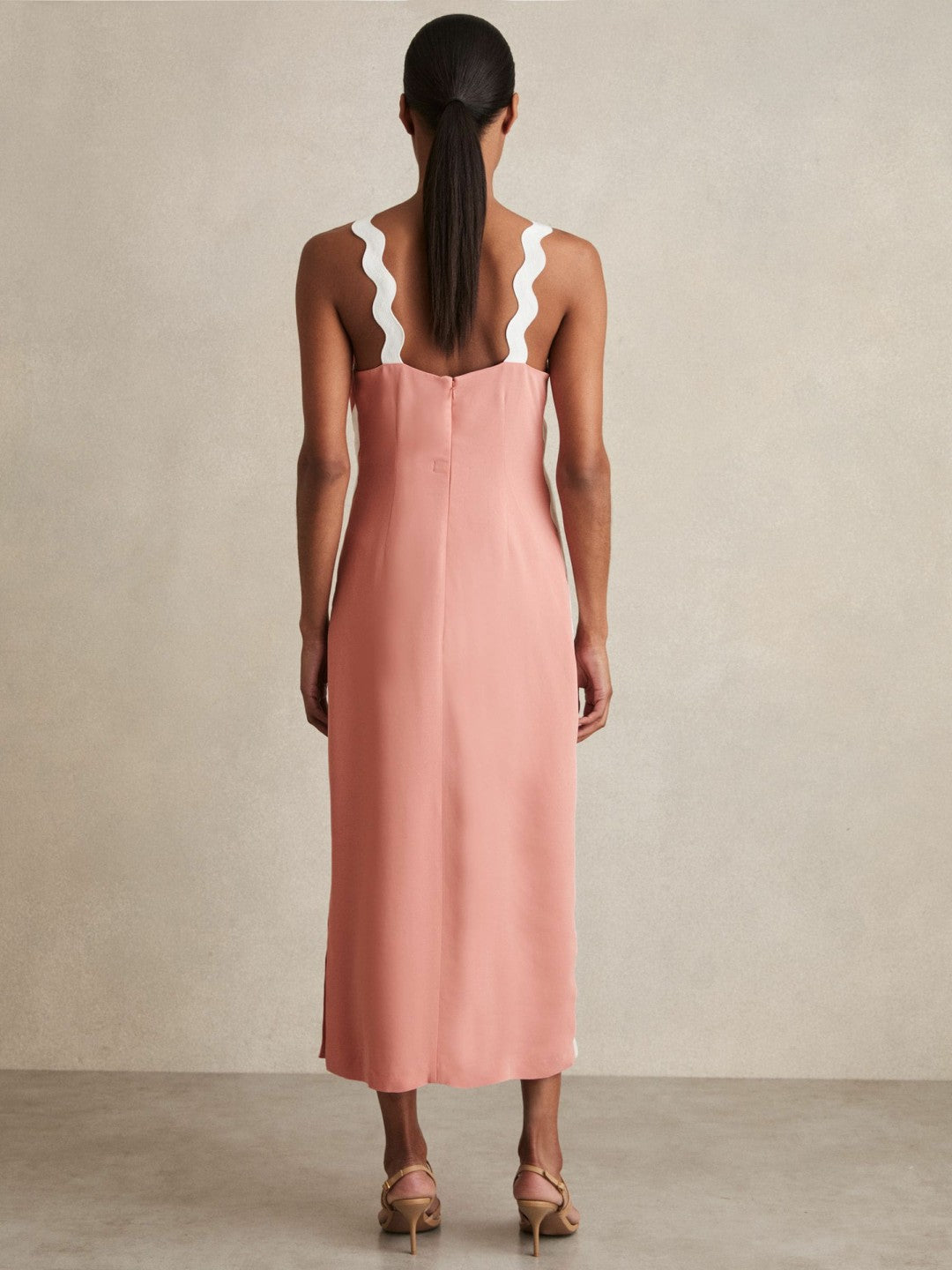 Wave-Trim Crepe Midi Dress Pink | Womens