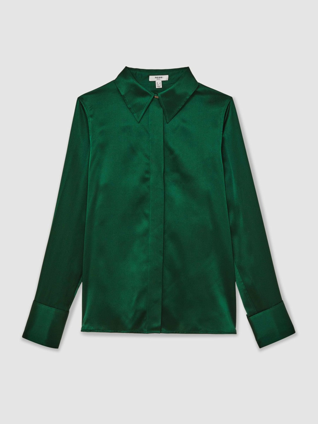 Silk-Satin Concealed-Placket Shirt Green | Womens