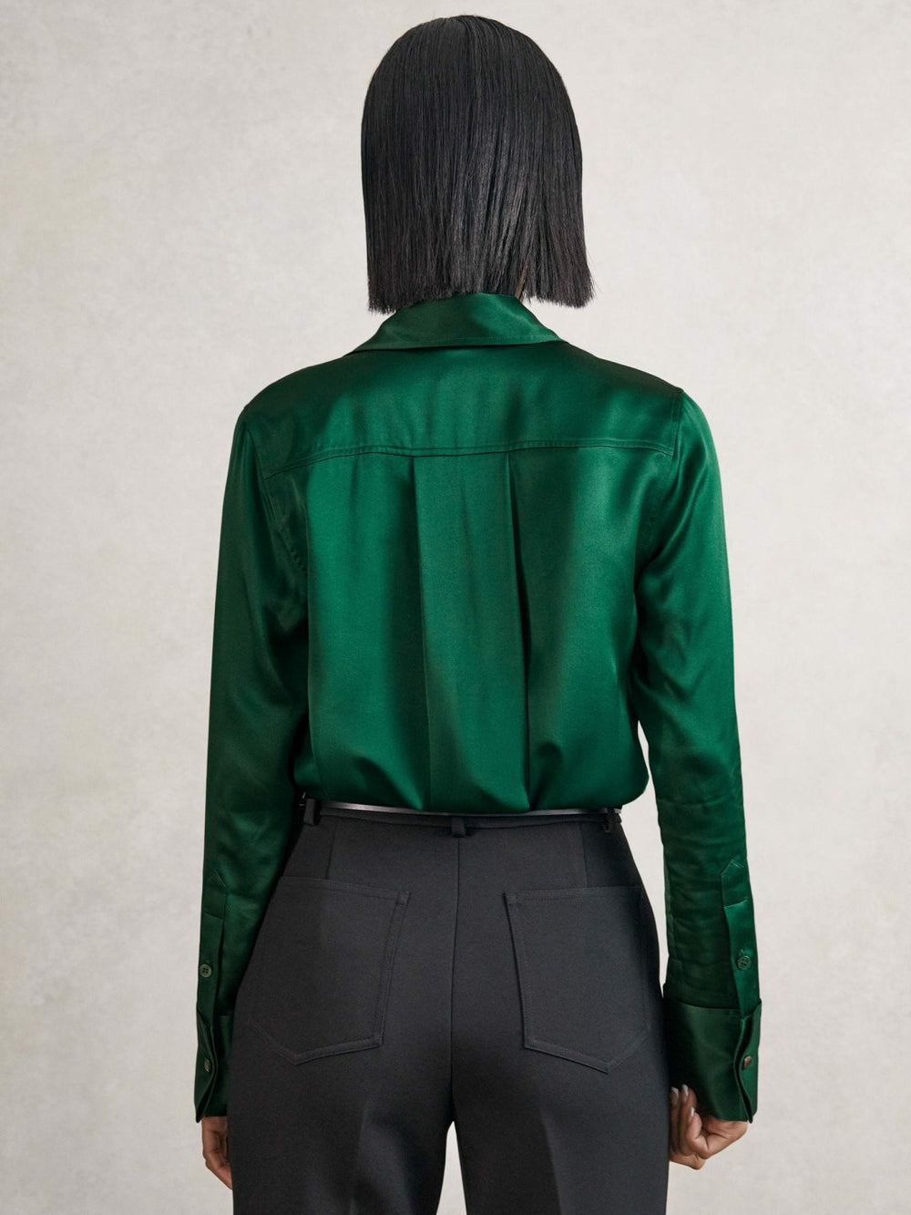 Silk-Satin Concealed-Placket Shirt Green | Womens
