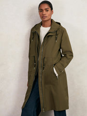 Petite Removable-Hood Parka Rain Coat Khaki | Womens
