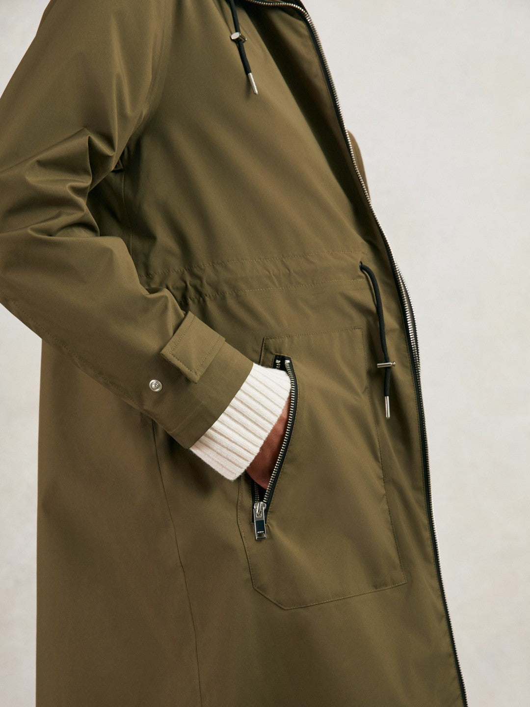 Petite Removable-Hood Parka Rain Coat Khaki | Womens