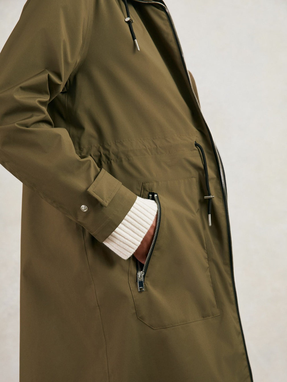 Petite Removable-Hood Parka Rain Coat Khaki | Womens