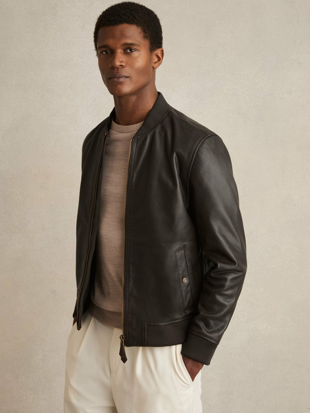 Leather Bomber Jacket Brown | Mens