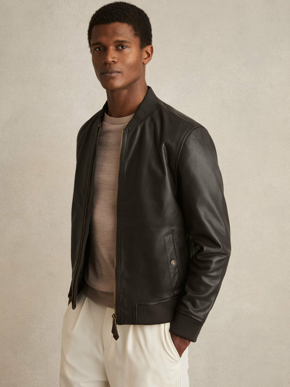 Leather Bomber Jacket Brown | Mens