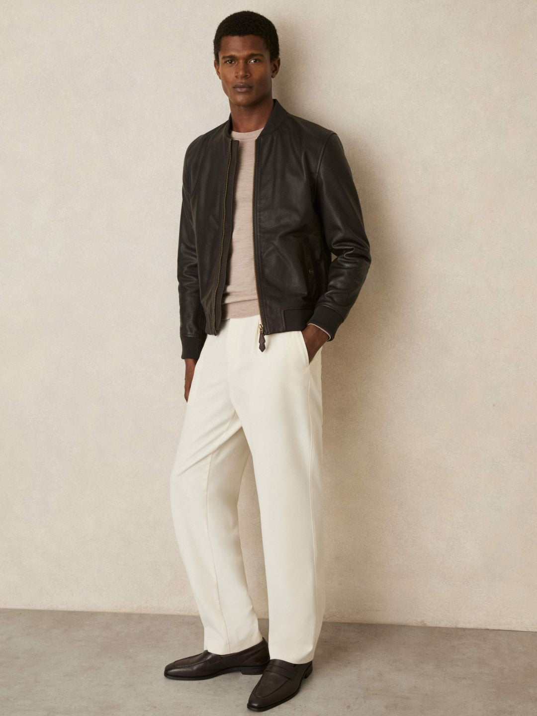 Leather Bomber Jacket Brown | Mens