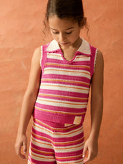 9-13 yrs SmileyWorld Stripe Knit Vest Pink | Children