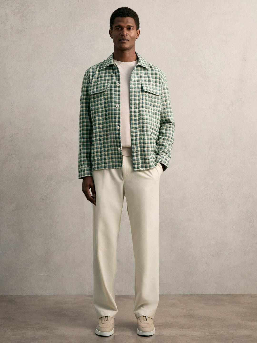 Woven Check Twin Pocket Overshirt Green Multi | Mens