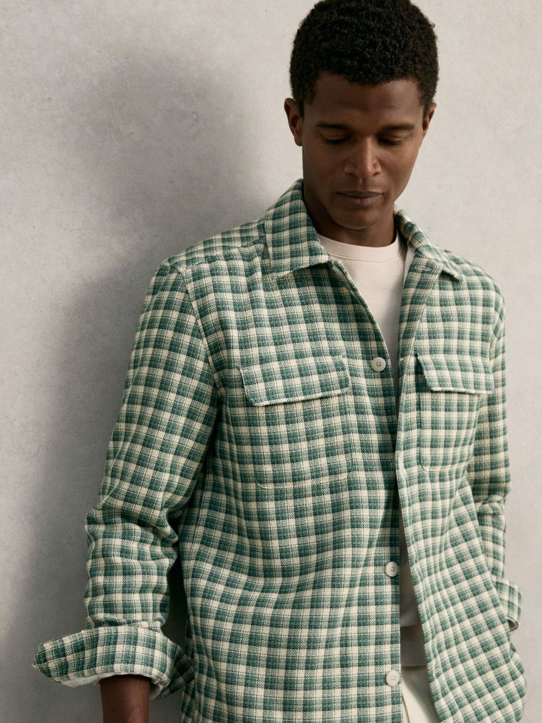 Woven Check Twin Pocket Overshirt Green Multi | Mens