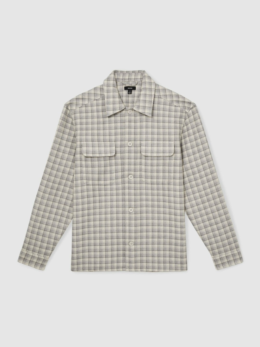 Woven Check Twin Pocket Overshirt Light Grey | Mens